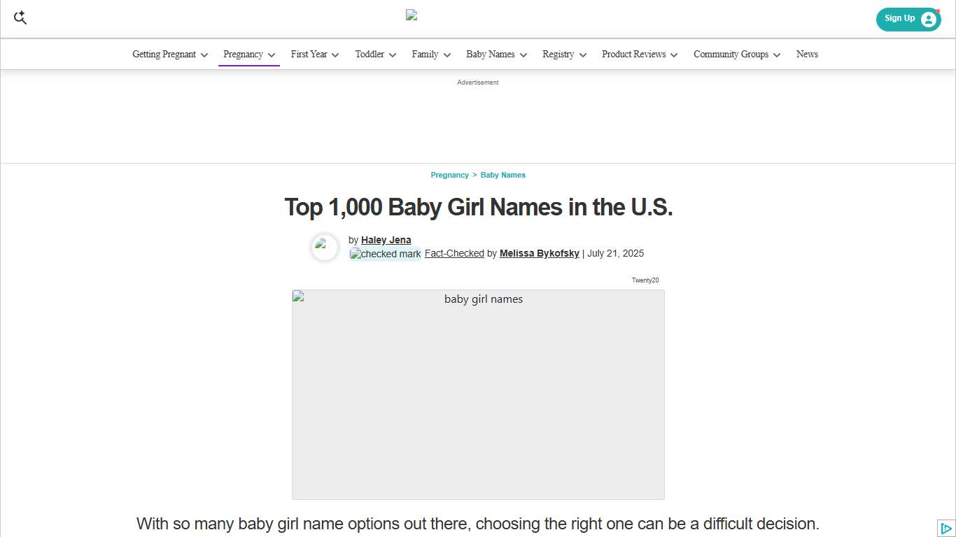 Top 1,000 Baby Girl Names in the U.S. 2025